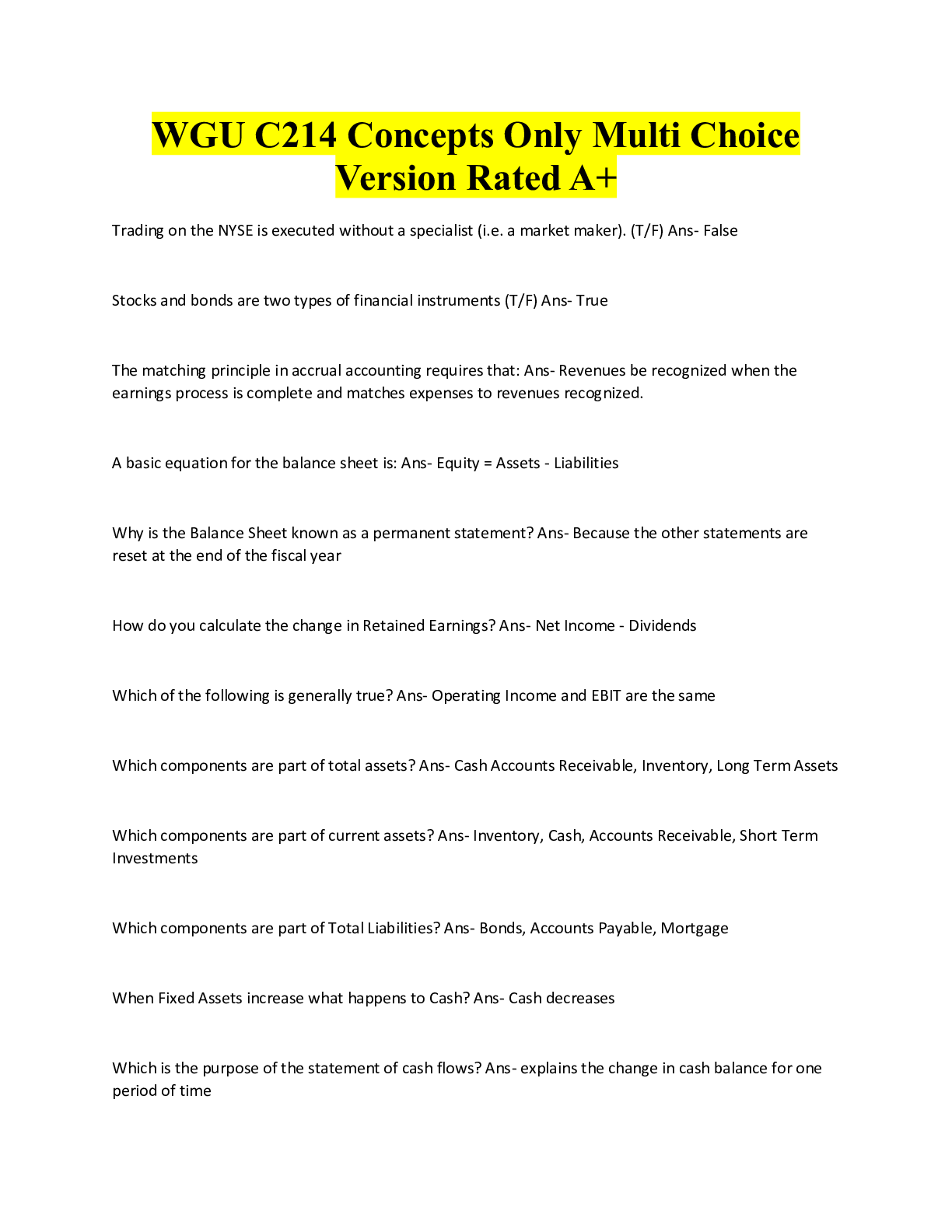 Preview image for WGU C214 Concepts Only Multi Choice  Version Rated A+